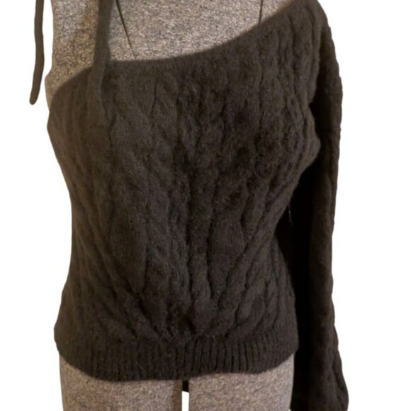 NWT Wild Fable Dark Gray One Shoulder Cable Knit Sweater L - Picture 1 of 8